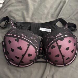 Cacique Pink and Black Heart Lace boost balconette bra